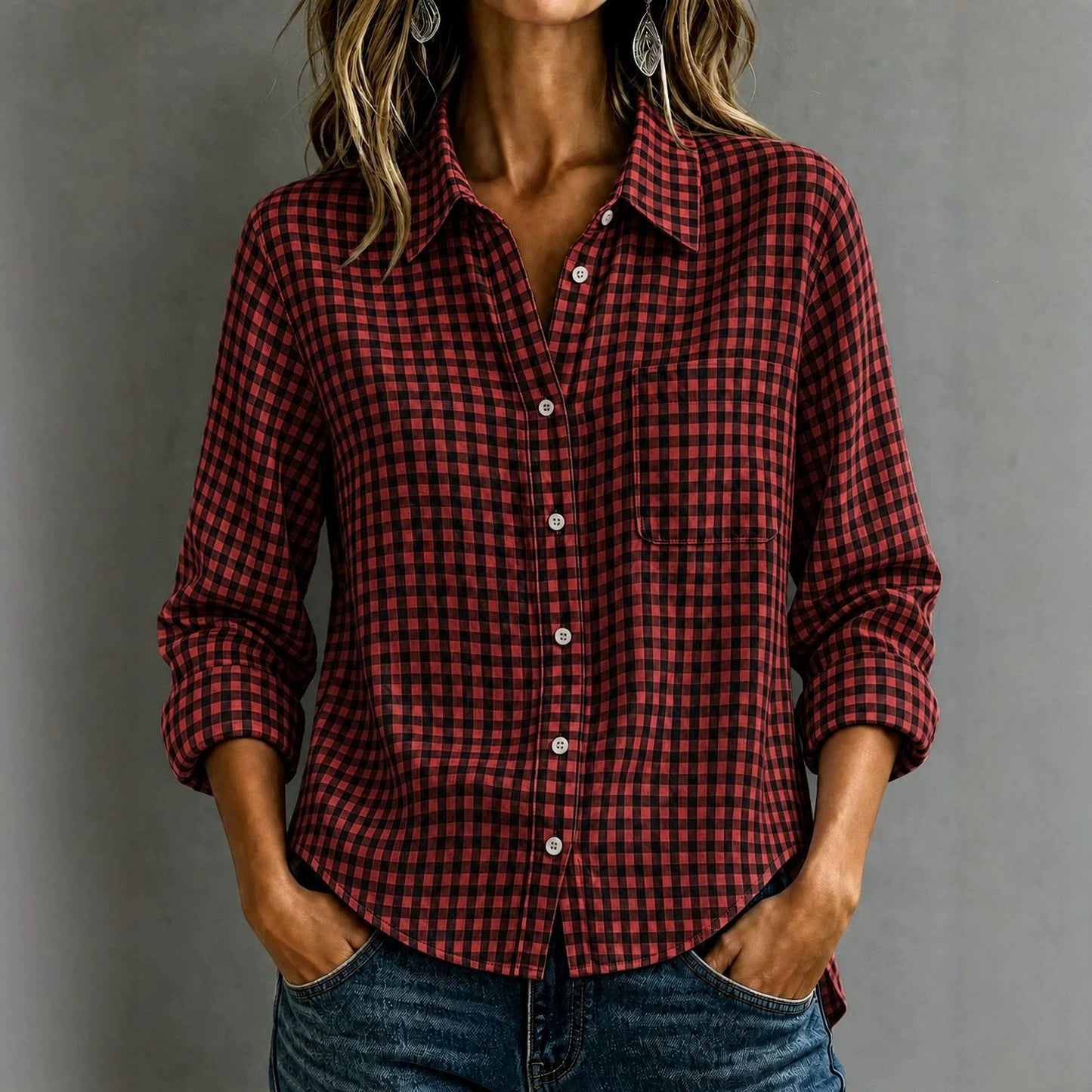 SpringSummer Womens Plaid Shirt Top - Cozy Haven