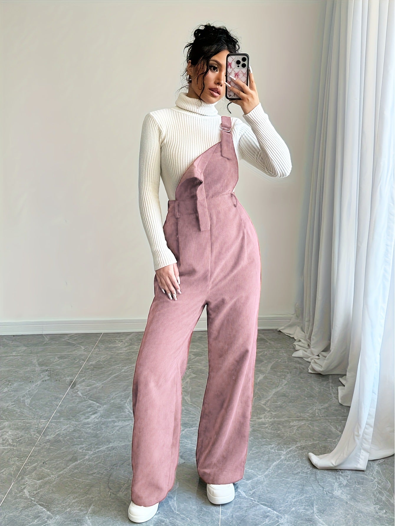 Corduroy Loose Straight Bib Pants Women - Cozy Haven