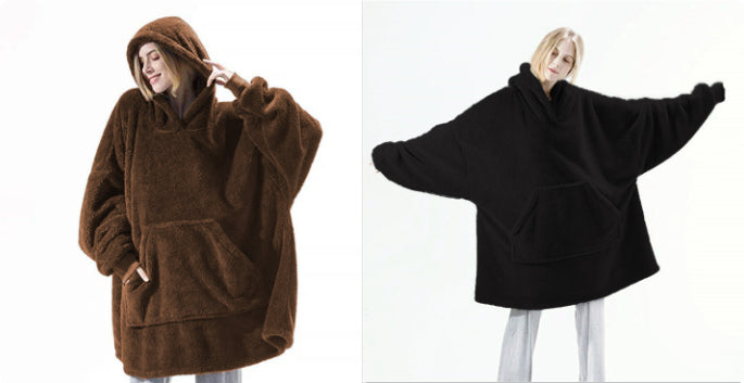 Hoodie Sweatshirt With Big Pocket Tops Sweater Comfortable Loose Double-Sided Fleece Thicker Wearable Blanket - Cozy Haven