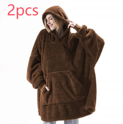 Hoodie Sweatshirt With Big Pocket Tops Sweater Comfortable Loose Double-Sided Fleece Thicker Wearable Blanket - Cozy Haven