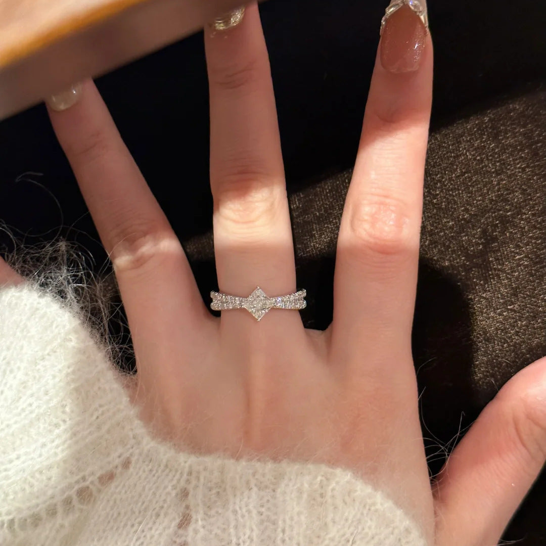 Four Point Star Clear Simulated Zirconia Thin Ring Silver Tone Full Pave Stackable Women Daily Finger Ornaments - Cozy Haven