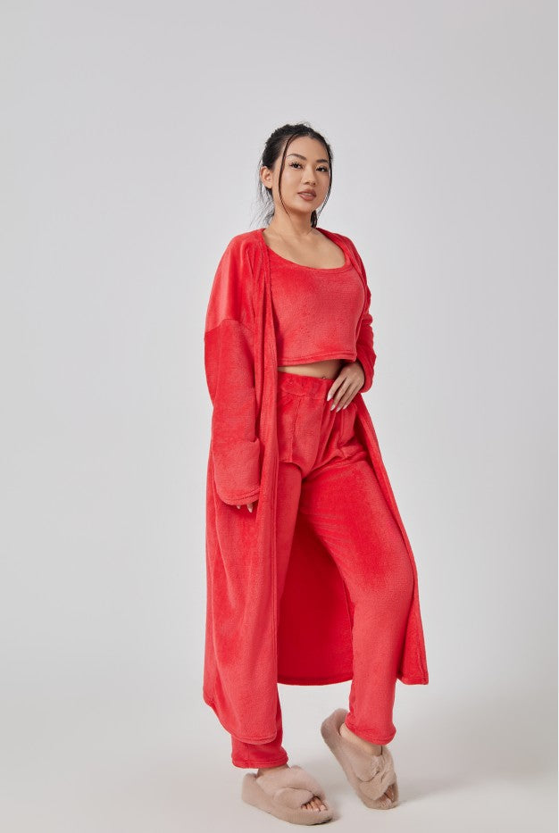 Cozy Pajama Set, 3 Piece Lounge Set, Cute Loungewear, Warm Suit Sets, Matching Set, Lounge Set, 3 Piece Pant Sets, Women Winter Dress - Cozy Haven