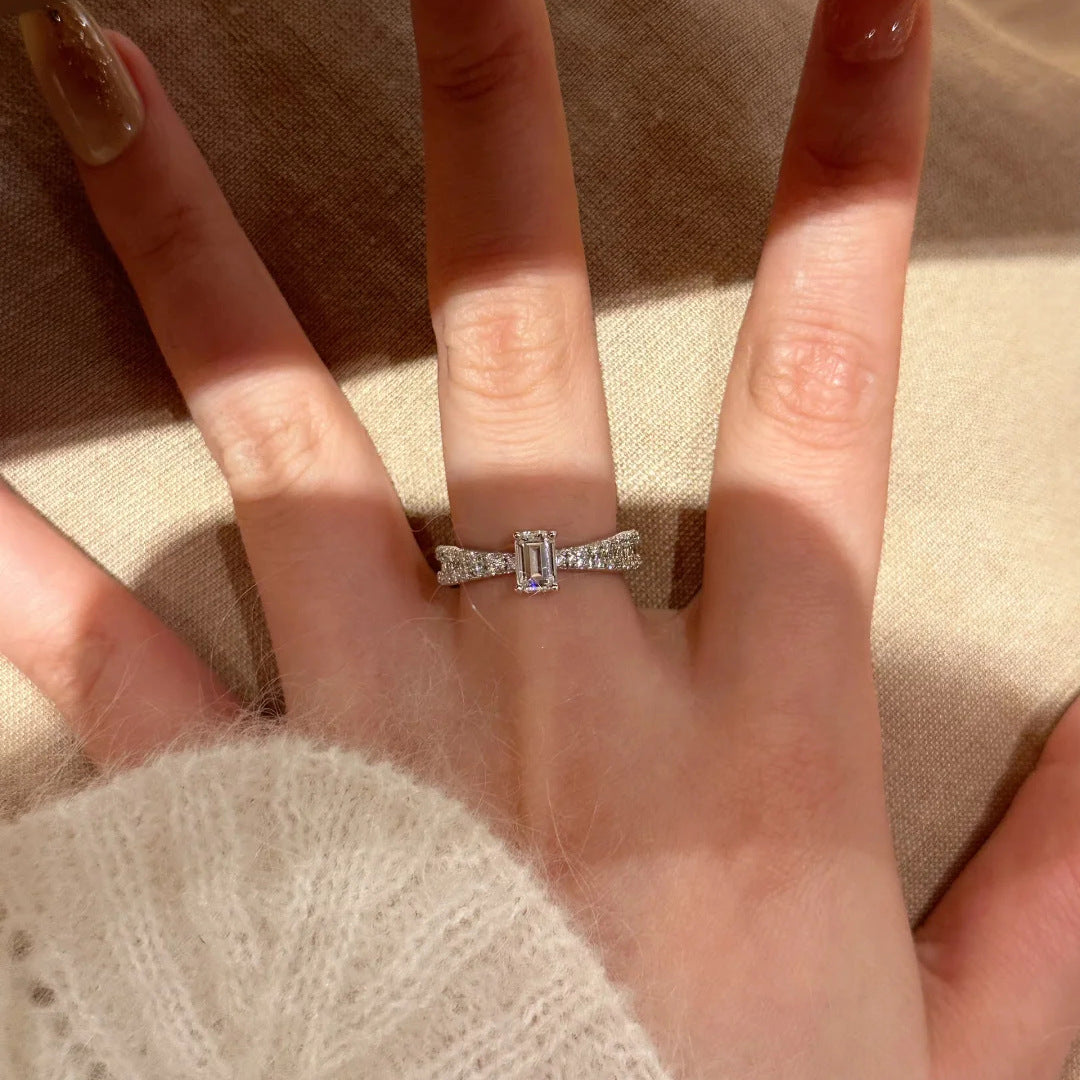 Four Point Star Clear Simulated Zirconia Thin Ring Silver Tone Full Pave Stackable Women Daily Finger Ornaments - Cozy Haven