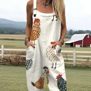 Women's Summer Digital Printing Button Casual Suspender Trousers - Cozy Haven