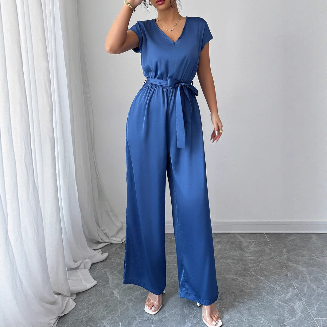 Fashion Wind Deep V High-waisted Wide-leg Jumpsuit Women's Clothing - Cozy Haven