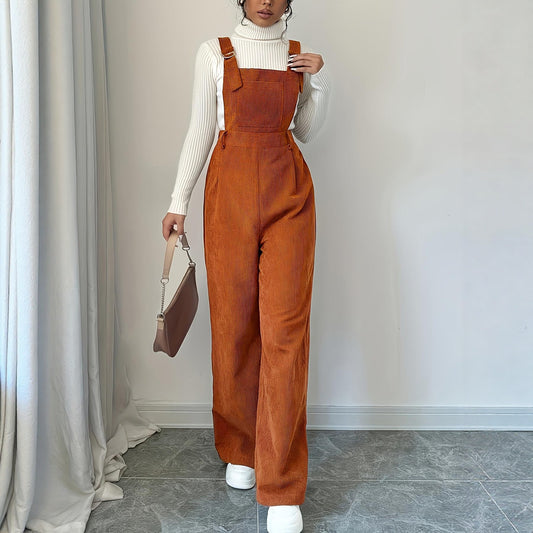 Corduroy Loose Straight Bib Pants Women - Cozy Haven