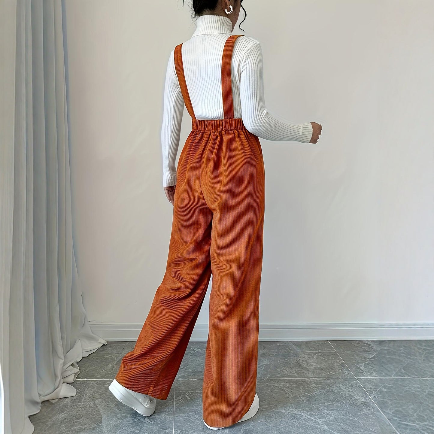 Corduroy Loose Straight Bib Pants Women - Cozy Haven