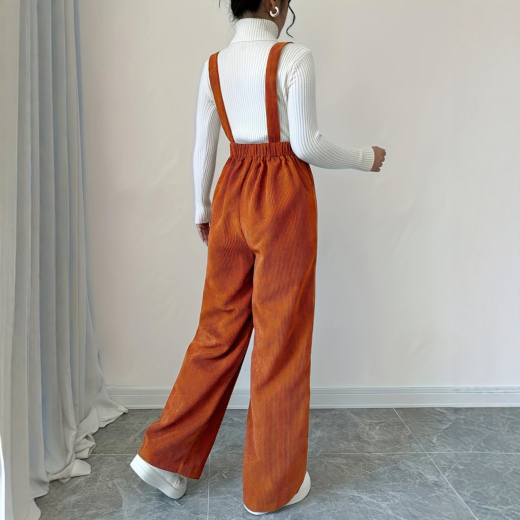 Corduroy Loose Straight Bib Pants Women - Cozy Haven