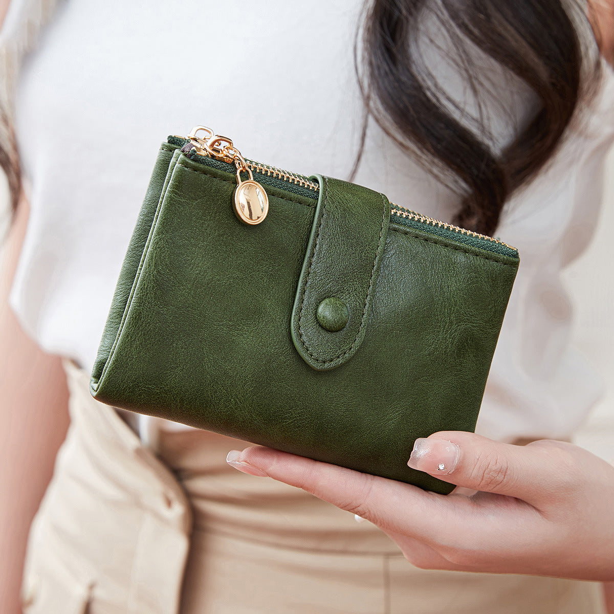 New Womens Retro Short Trifold Wallet With Dual Zippers And Multiple Card Slots - Cozy Haven
