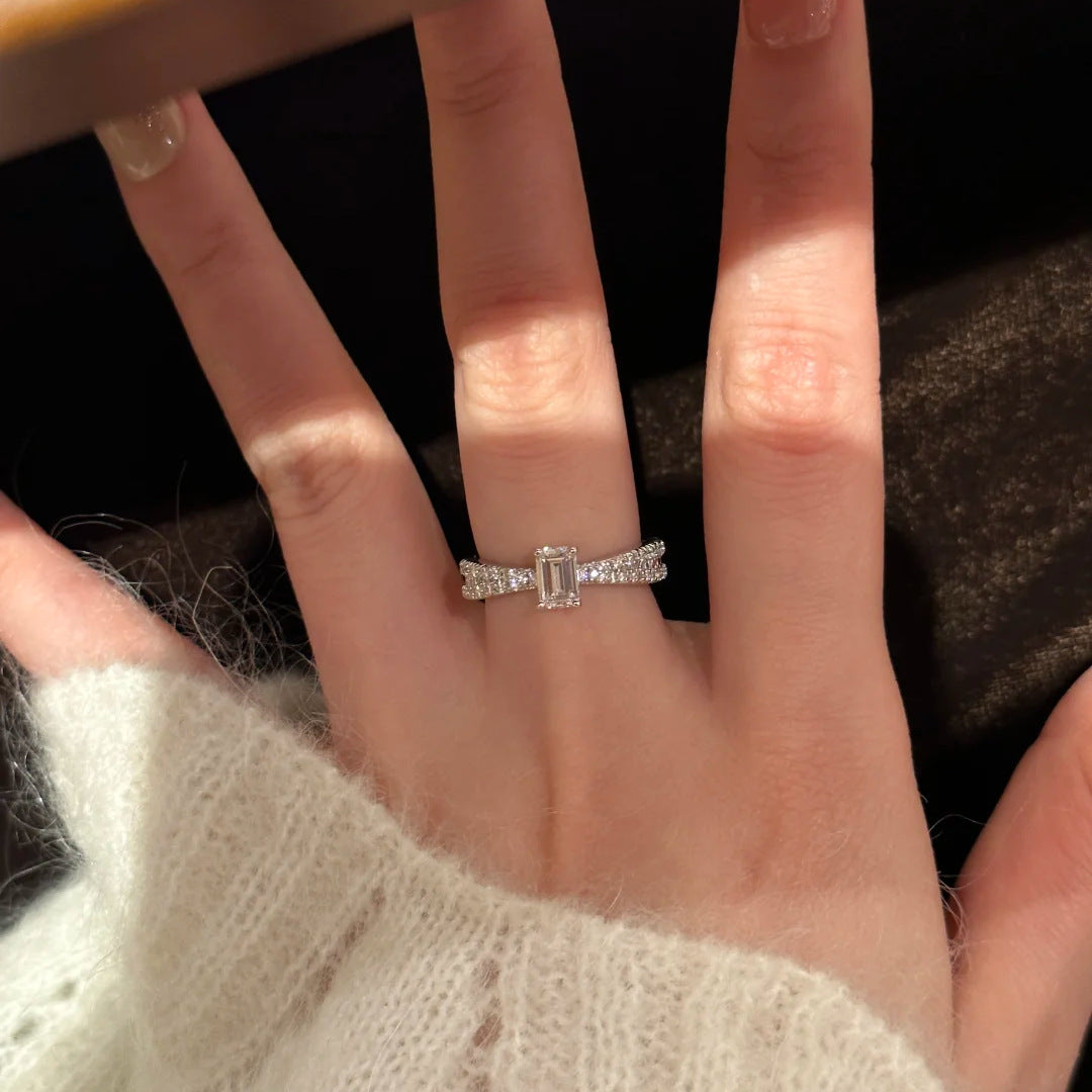 Four Point Star Clear Simulated Zirconia Thin Ring Silver Tone Full Pave Stackable Women Daily Finger Ornaments - Cozy Haven