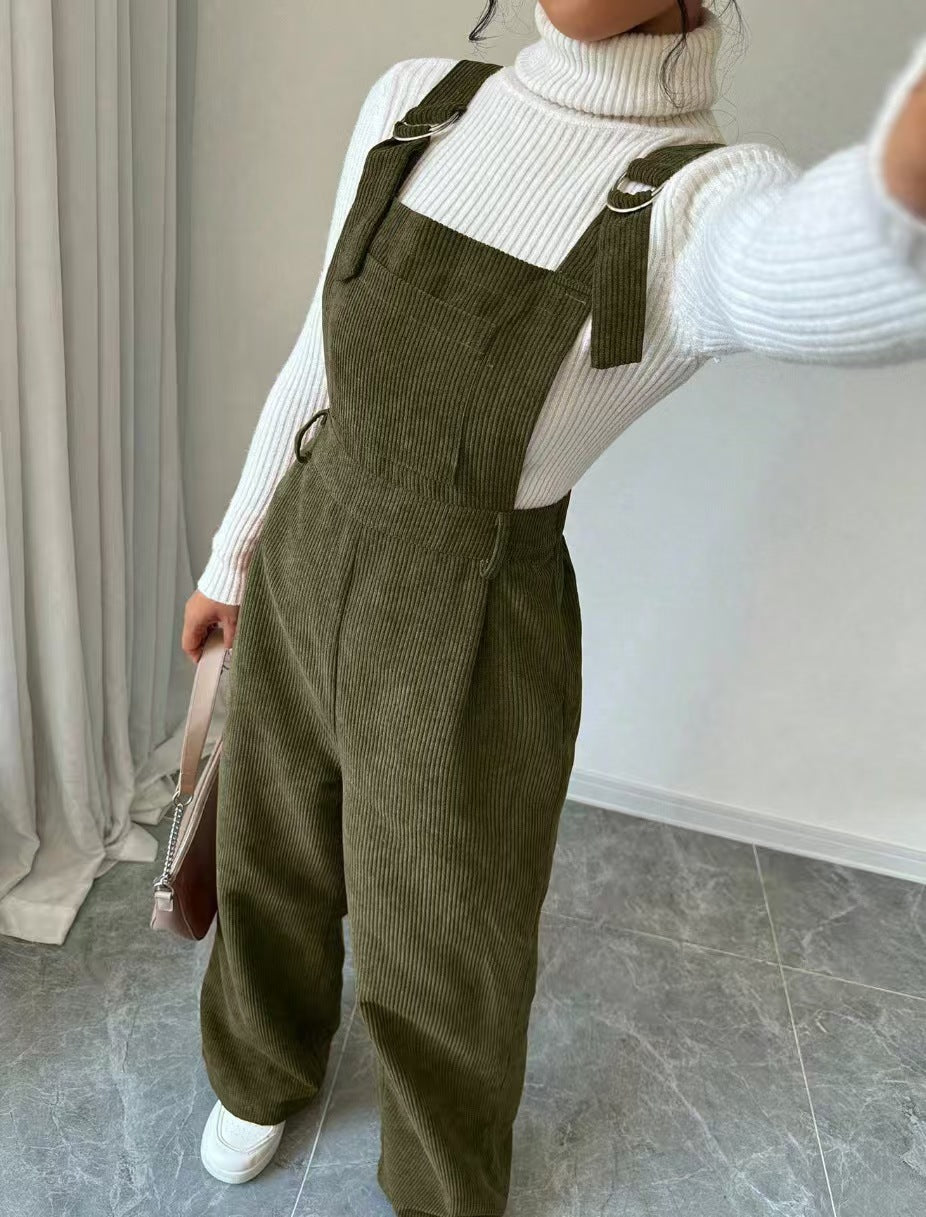 Corduroy Loose Straight Bib Pants Women - Cozy Haven