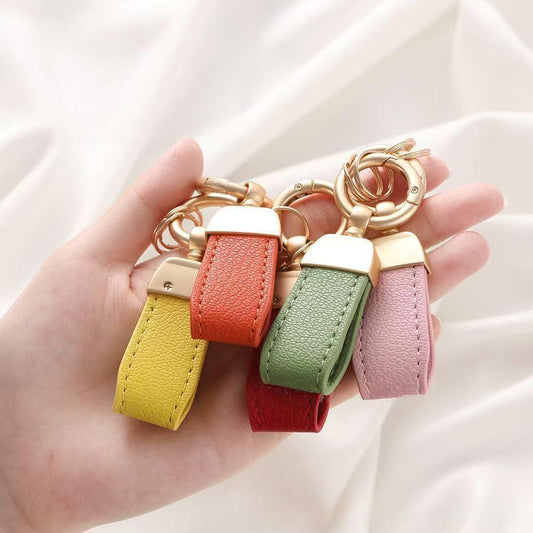 Solid-color Mini Goat-skin Leather Keychain - Cozy Haven