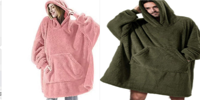 Hoodie Sweatshirt With Big Pocket Tops Sweater Comfortable Loose Double-Sided Fleece Thicker Wearable Blanket - Cozy Haven