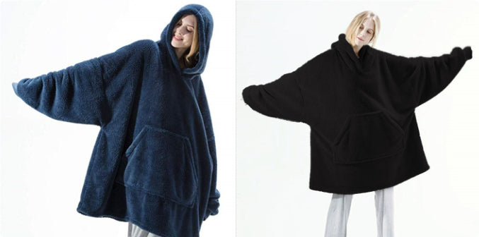 Hoodie Sweatshirt With Big Pocket Tops Sweater Comfortable Loose Double-Sided Fleece Thicker Wearable Blanket - Cozy Haven