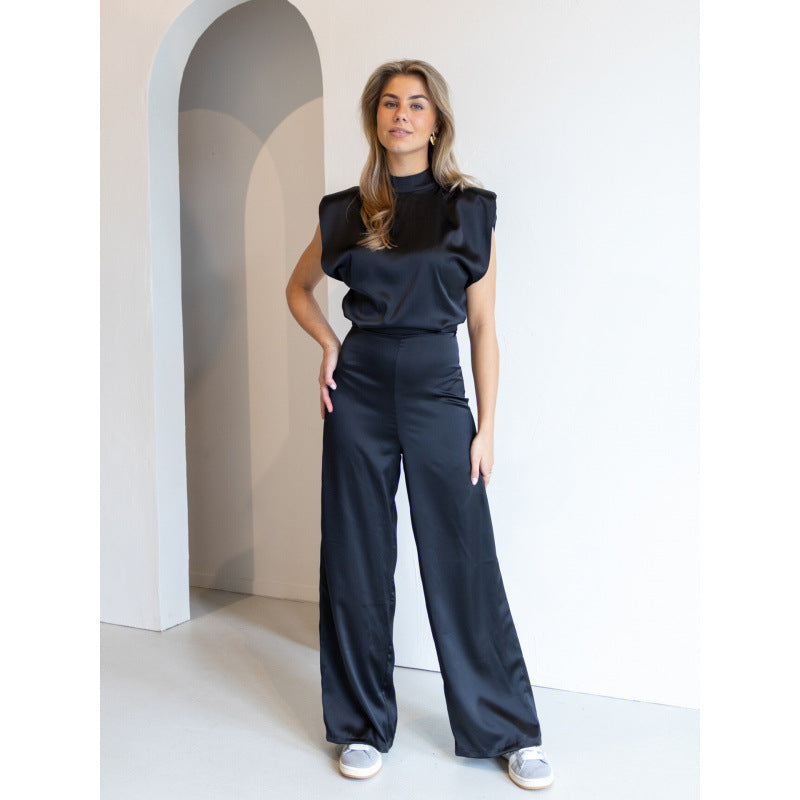 Backless Evening Dress Jumpsuit Solid Color Casual Straight Pants - Cozy Haven