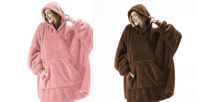 Hoodie Sweatshirt With Big Pocket Tops Sweater Comfortable Loose Double-Sided Fleece Thicker Wearable Blanket - Cozy Haven