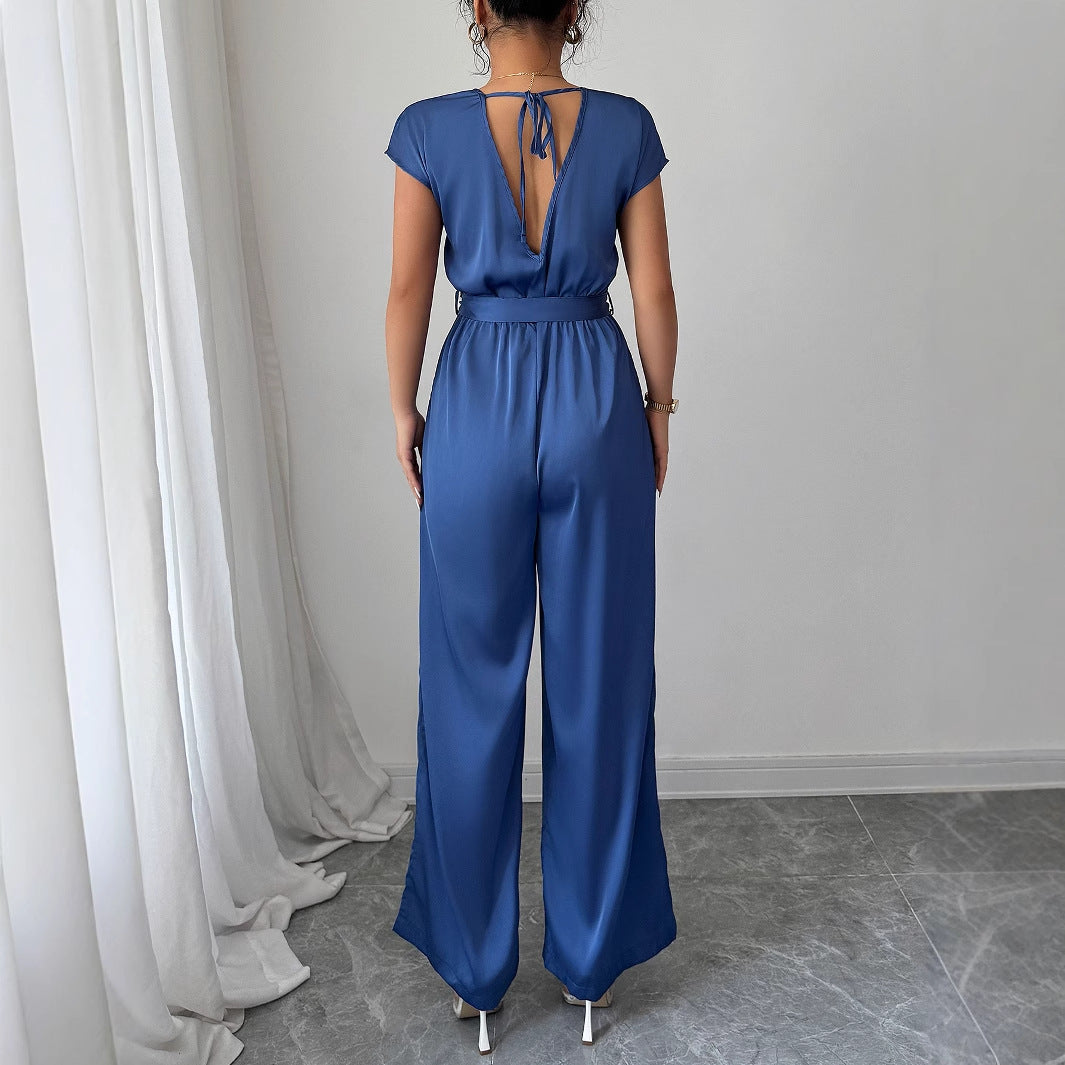 Fashion Wind Deep V High-waisted Wide-leg Jumpsuit Women's Clothing - Cozy Haven