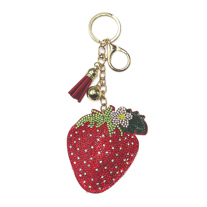 New Diamond-encrusted Strawberry Keychain - Cozy Haven