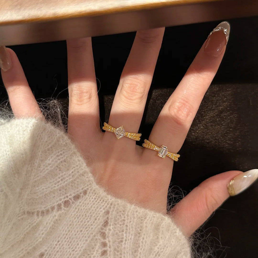Four Point Star Clear Simulated Zirconia Thin Ring Silver Tone Full Pave Stackable Women Daily Finger Ornaments - Cozy Haven
