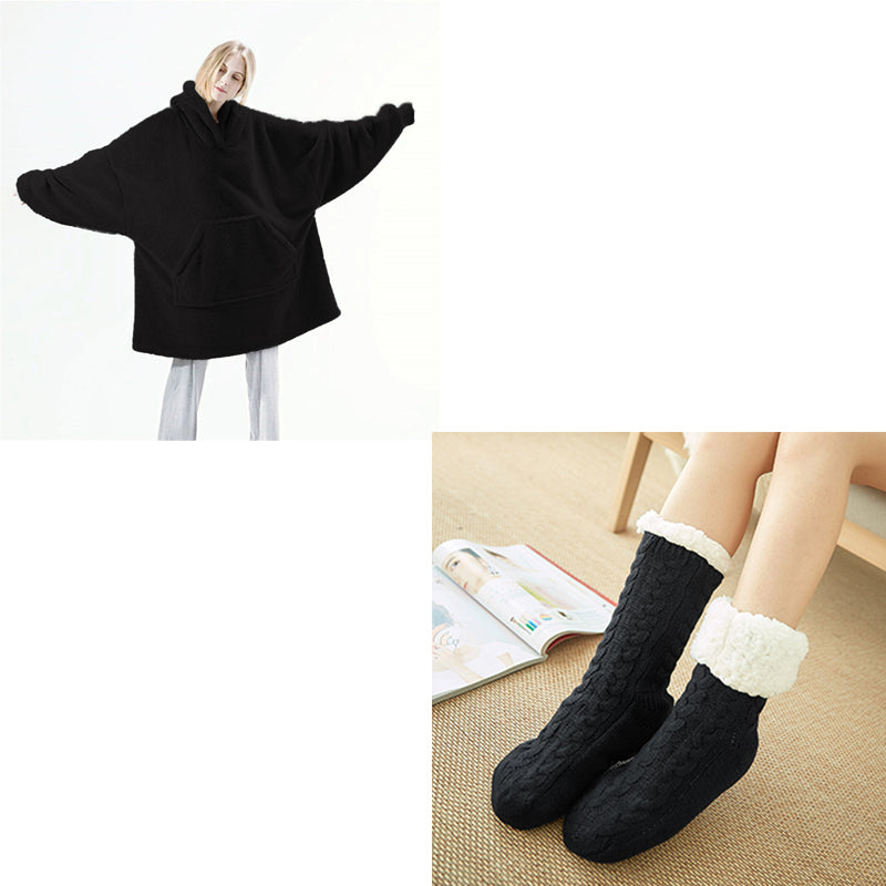 Hoodie Sweatshirt With Big Pocket Tops Sweater Comfortable Loose Double-Sided Fleece Thicker Wearable Blanket - Cozy Haven