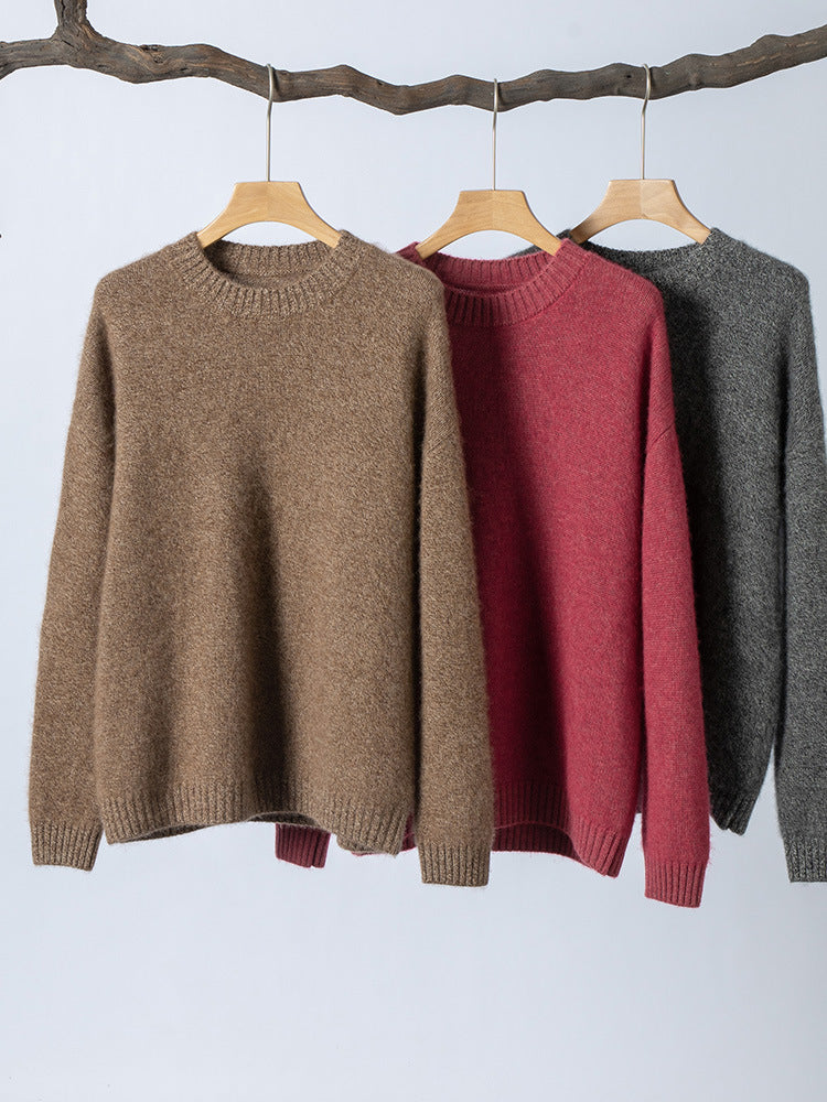 Elegant Cashmere Sweater Versatile And Thickened Womens Crew-neck Knit - Cozy Haven
