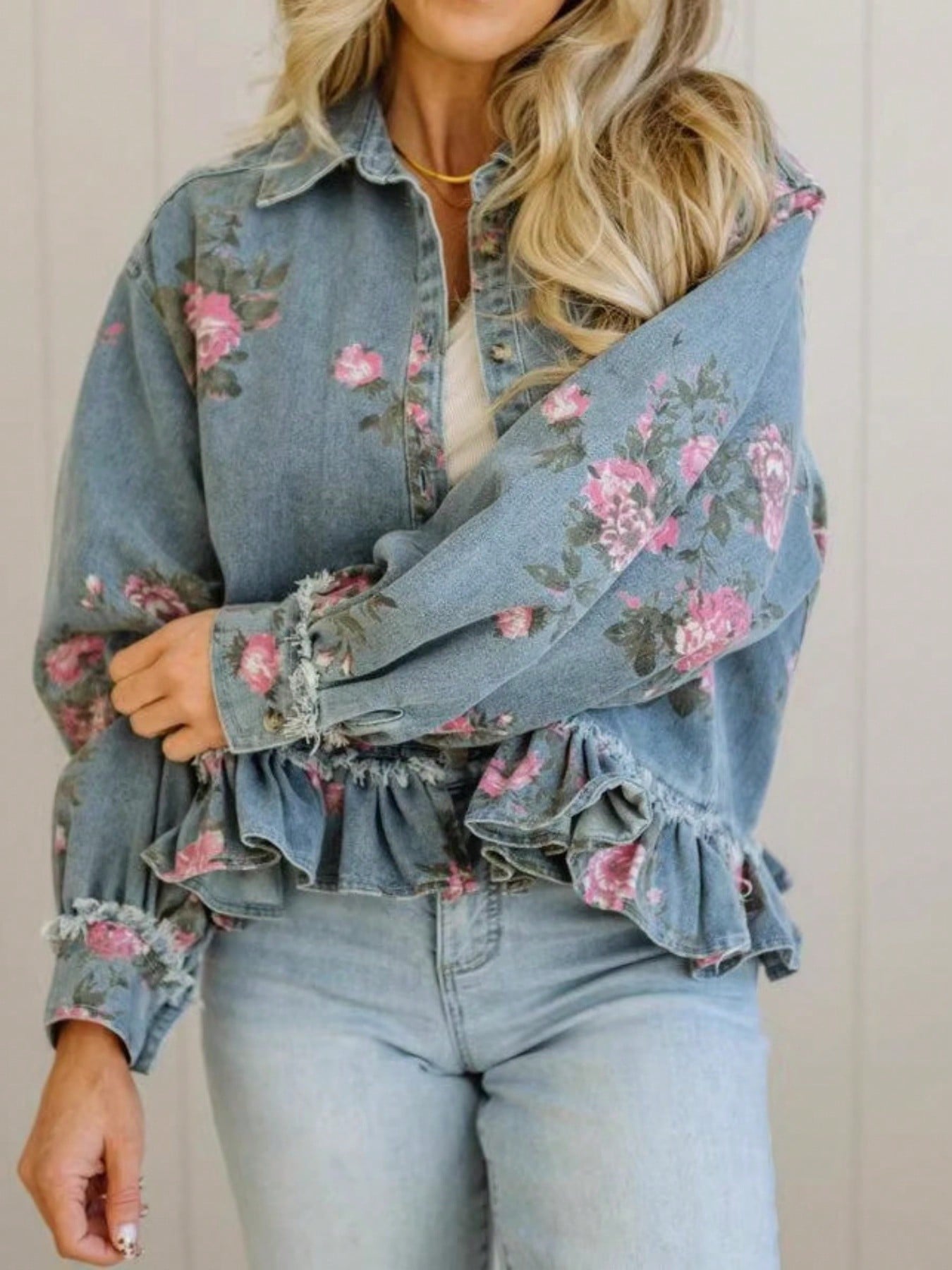 The Meadow Ruffle Denim Jacket - Cozy Haven