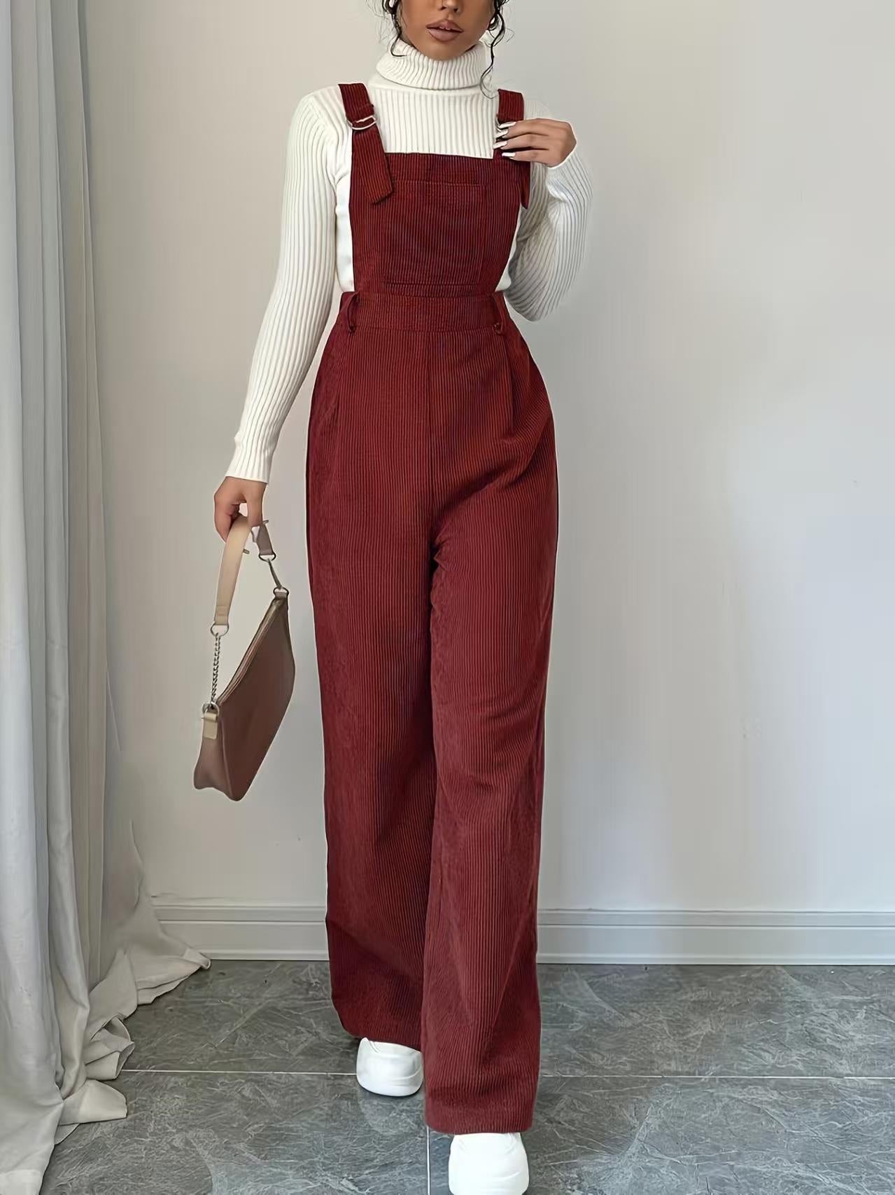 Corduroy Loose Straight Bib Pants Women - Cozy Haven