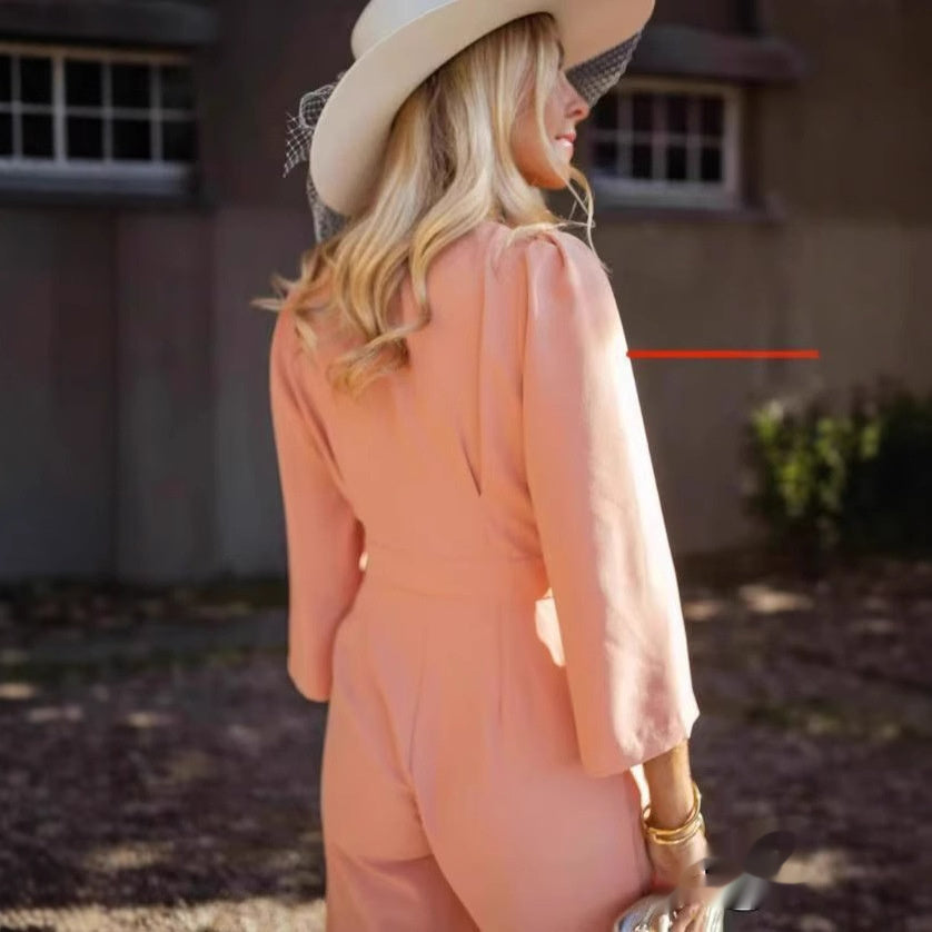 V-neck Waist-controlled Slimming Casual Jumpsuit - Cozy Haven
