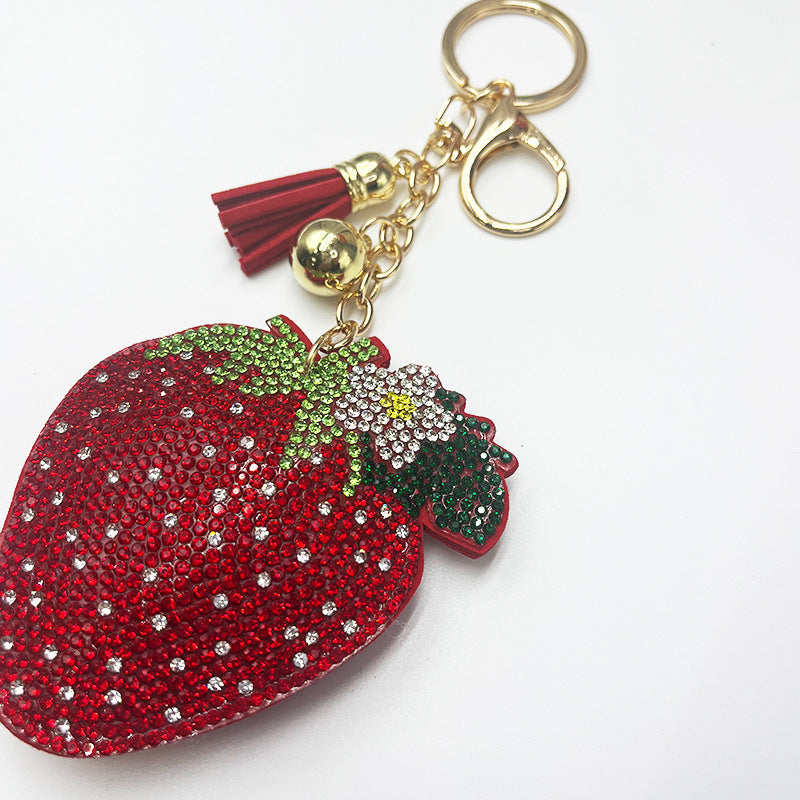 New Diamond-encrusted Strawberry Keychain - Cozy Haven