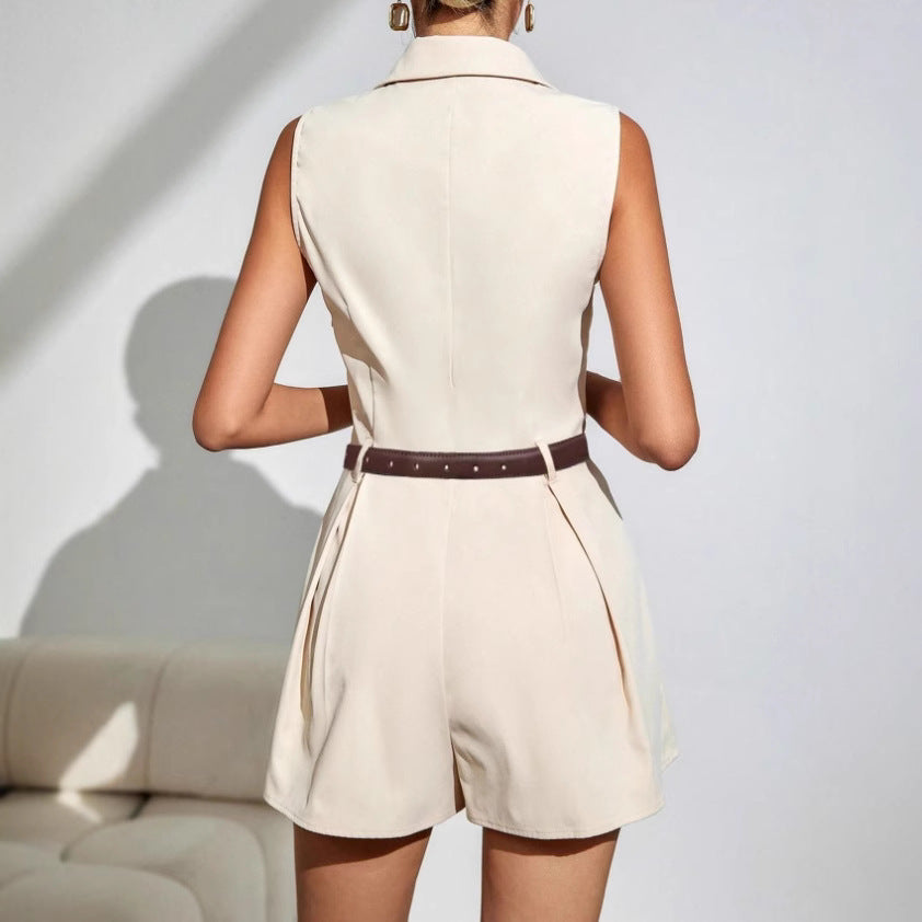 Elegant Commuter Pleated Short-Style Wide-Leg Jumpsuit - Cozy Haven