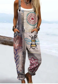 Women's Summer Digital Printing Button Casual Suspender Trousers - Cozy Haven