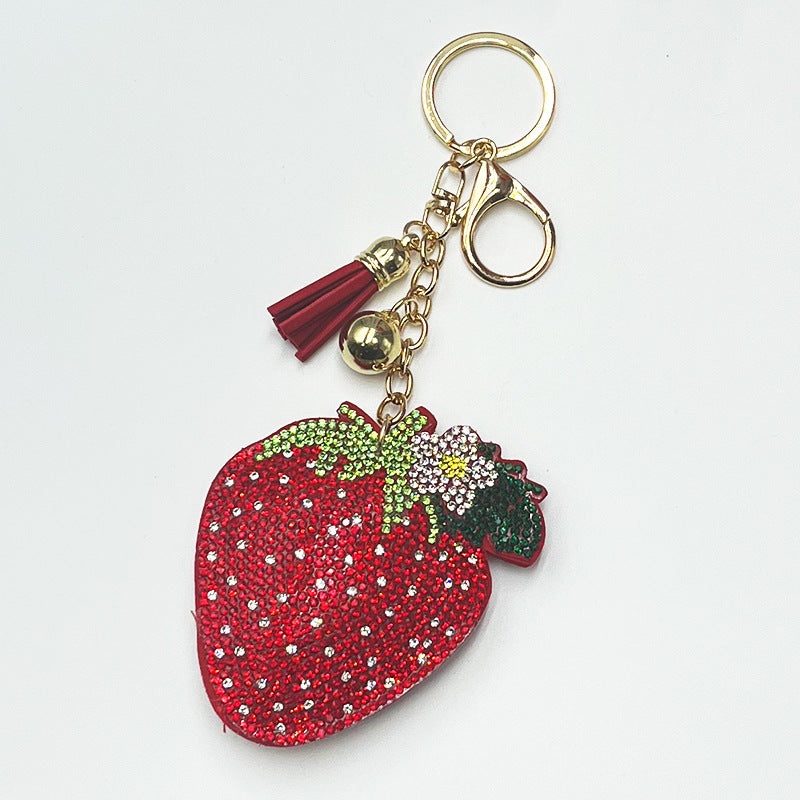 New Diamond-encrusted Strawberry Keychain - Cozy Haven