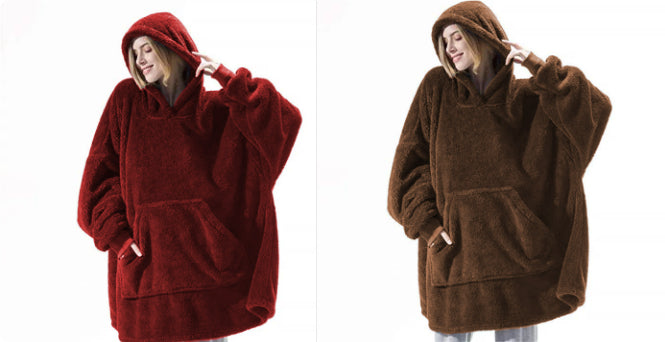 Hoodie Sweatshirt With Big Pocket Tops Sweater Comfortable Loose Double-Sided Fleece Thicker Wearable Blanket - Cozy Haven