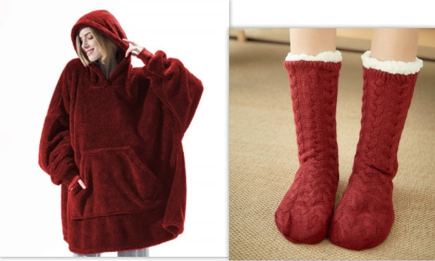 Hoodie Sweatshirt With Big Pocket Tops Sweater Comfortable Loose Double-Sided Fleece Thicker Wearable Blanket - Cozy Haven