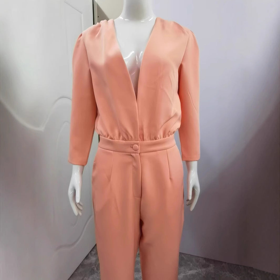 V-neck Waist-controlled Slimming Casual Jumpsuit - Cozy Haven