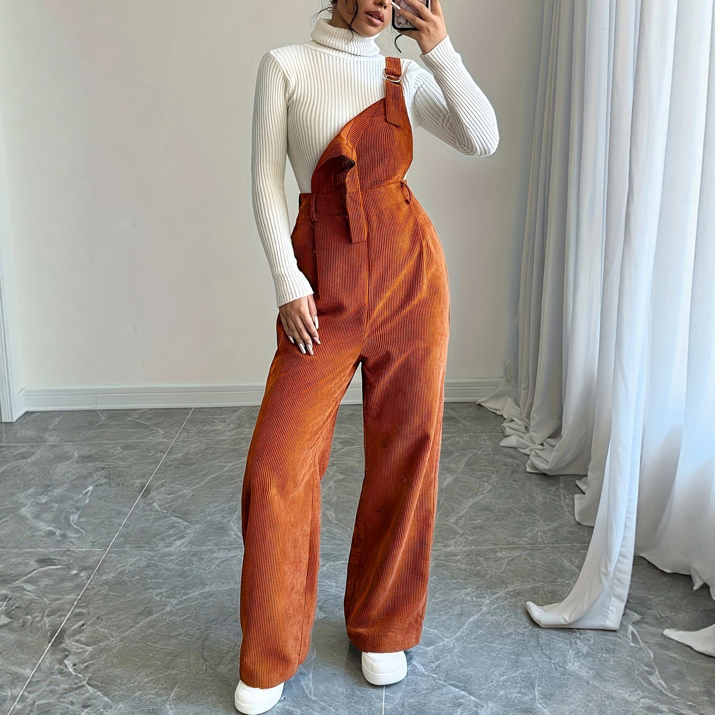 Corduroy Loose Straight Bib Pants Women - Cozy Haven