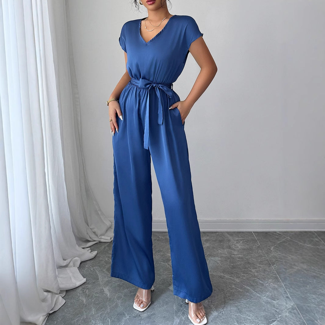 Fashion Wind Deep V High-waisted Wide-leg Jumpsuit Women's Clothing - Cozy Haven