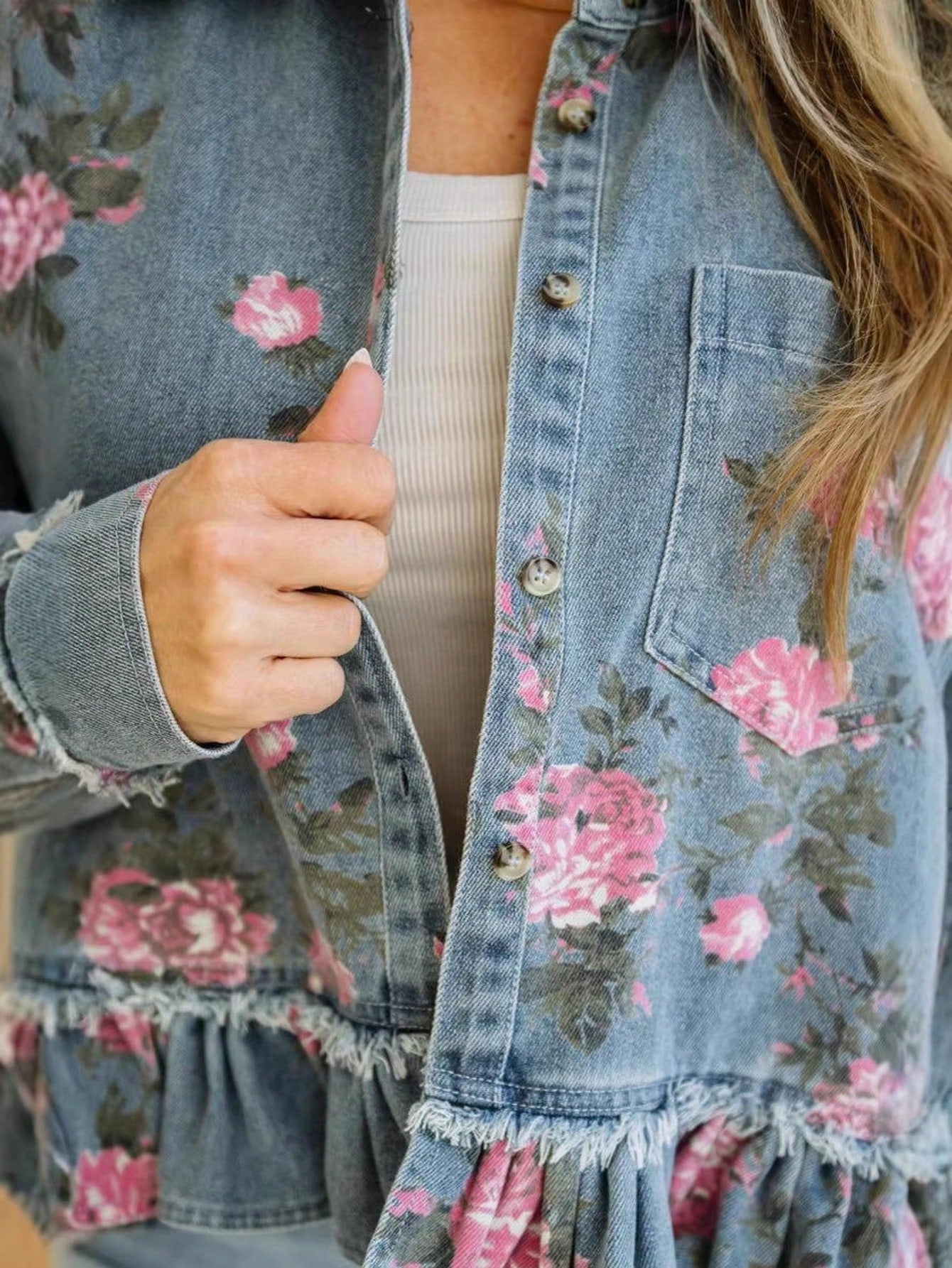 The Meadow Ruffle Denim Jacket - Cozy Haven