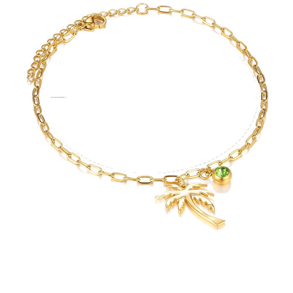 Palm Tree Birthstone Anklet Paperclip Chain Anklet Fashionable Jewelry - Cozy Haven