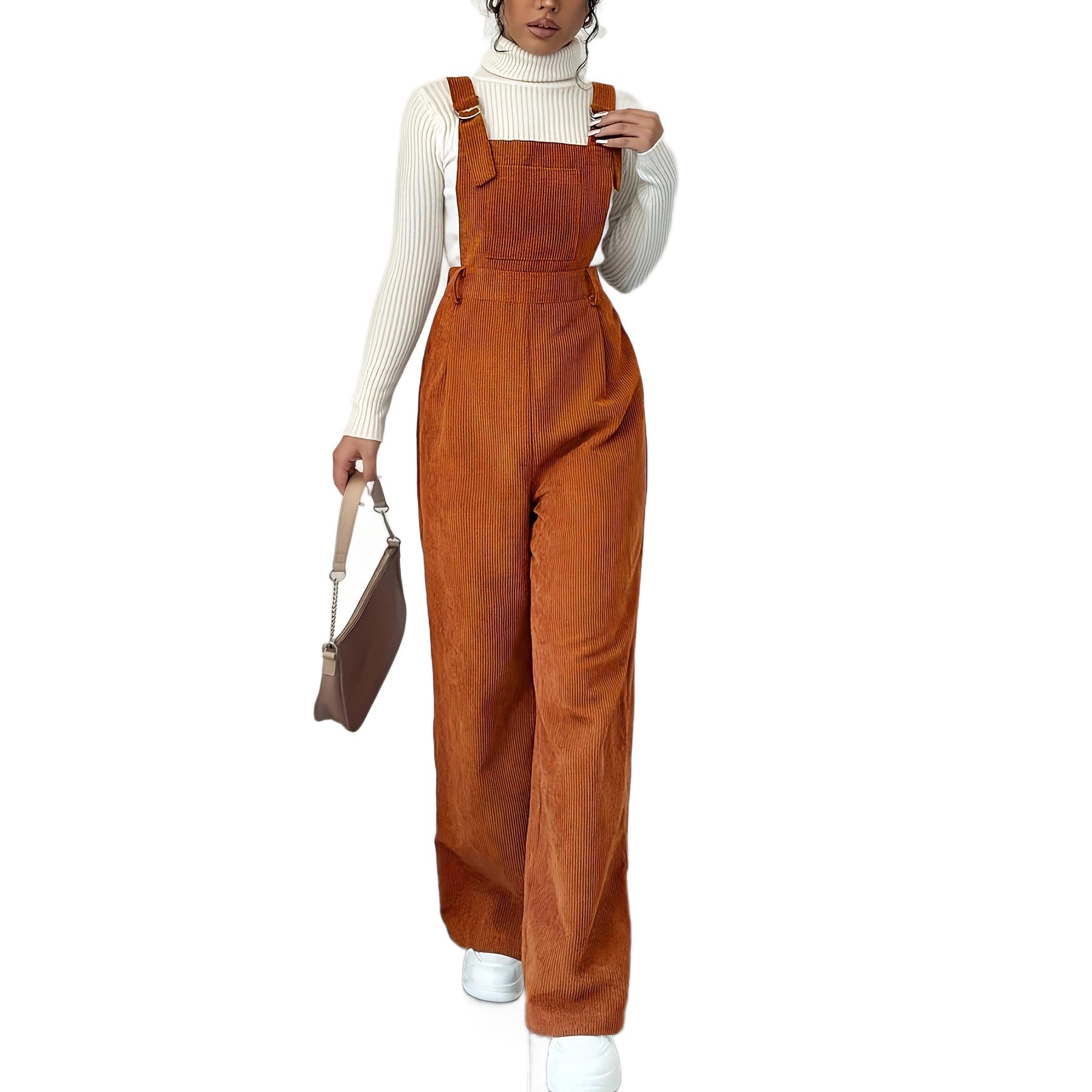 Corduroy Loose Straight Bib Pants Women - Cozy Haven