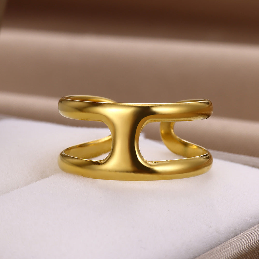 Geometric Line-cut Hollow Mens And Womens Ring - Cozy Haven