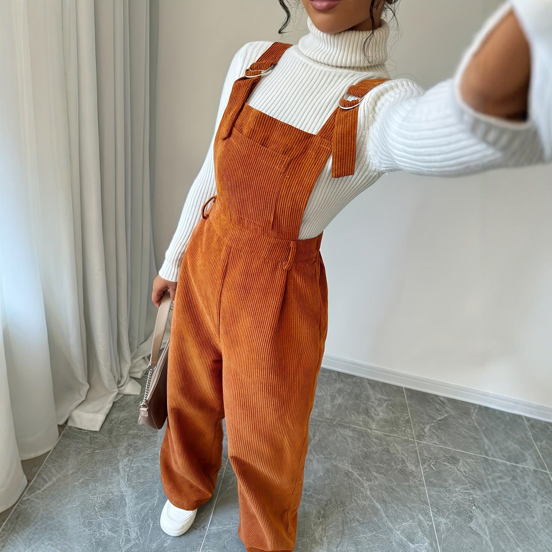 Corduroy Loose Straight Bib Pants Women - Cozy Haven