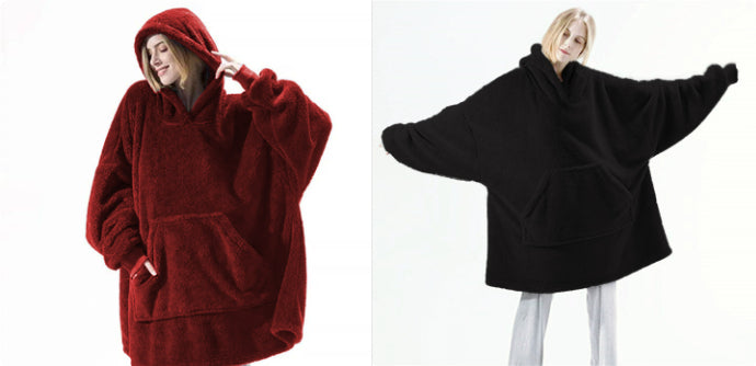 Hoodie Sweatshirt With Big Pocket Tops Sweater Comfortable Loose Double-Sided Fleece Thicker Wearable Blanket - Cozy Haven