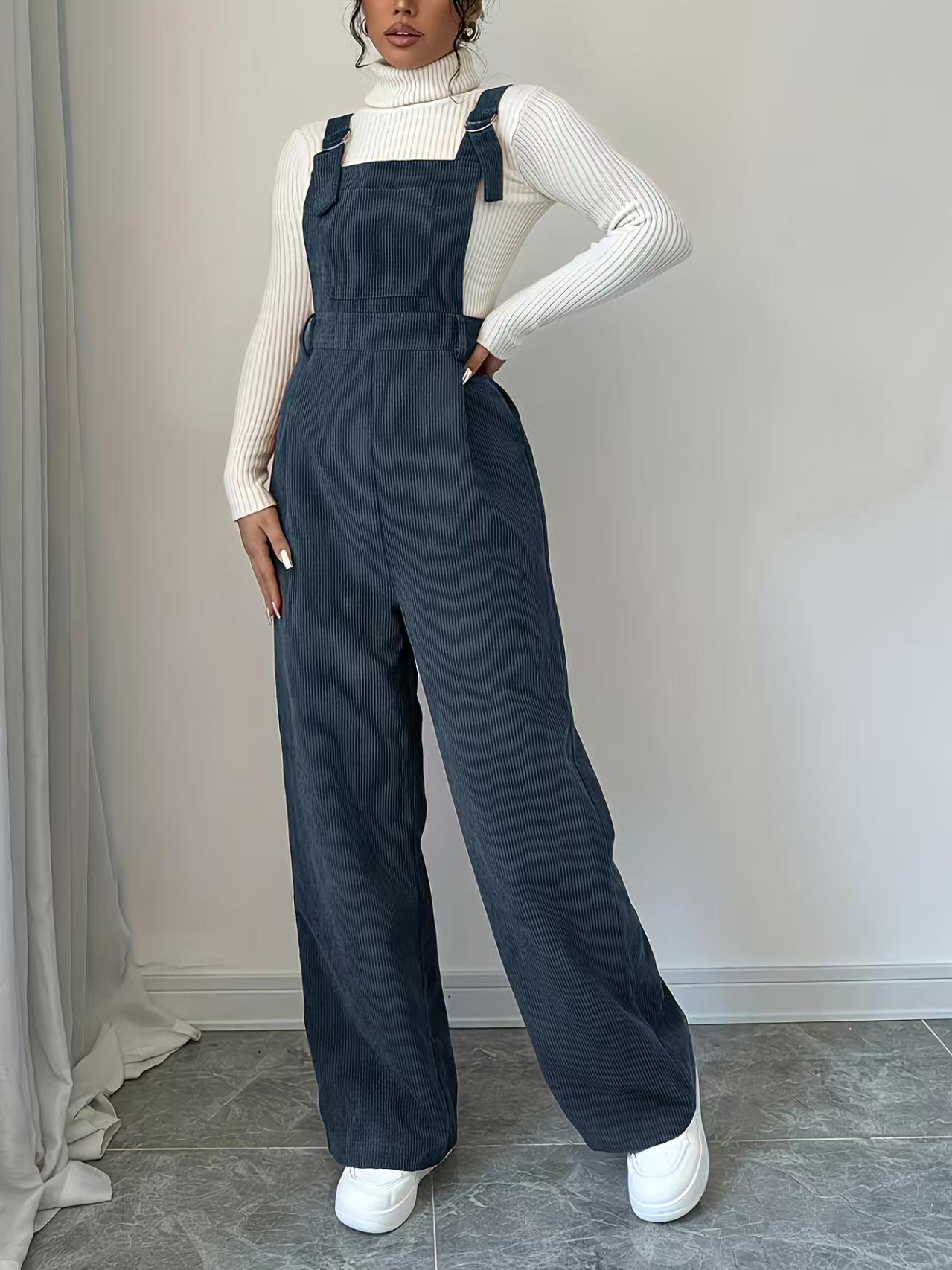 Corduroy Loose Straight Bib Pants Women - Cozy Haven