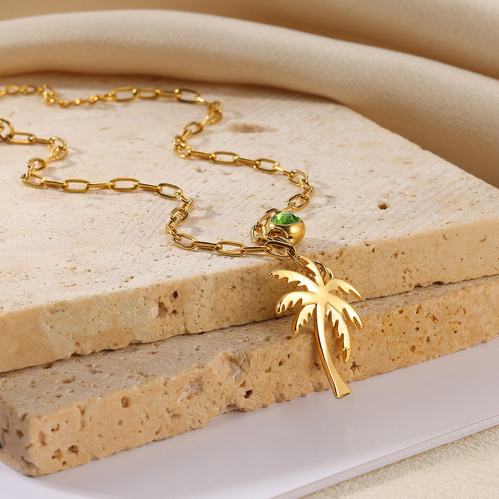 Palm Tree Birthstone Anklet Paperclip Chain Anklet Fashionable Jewelry - Cozy Haven