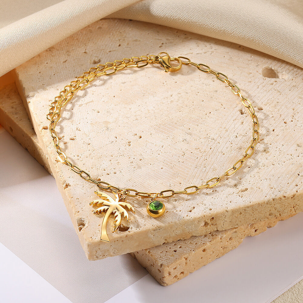 Palm Tree Birthstone Anklet Paperclip Chain Anklet Fashionable Jewelry - Cozy Haven