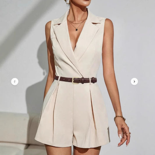 Elegant Commuter Pleated Short-Style Wide-Leg Jumpsuit - Cozy Haven