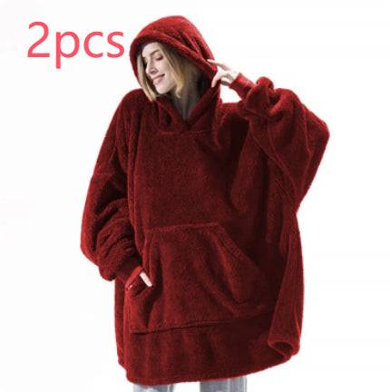 Hoodie Sweatshirt With Big Pocket Tops Sweater Comfortable Loose Double-Sided Fleece Thicker Wearable Blanket - Cozy Haven