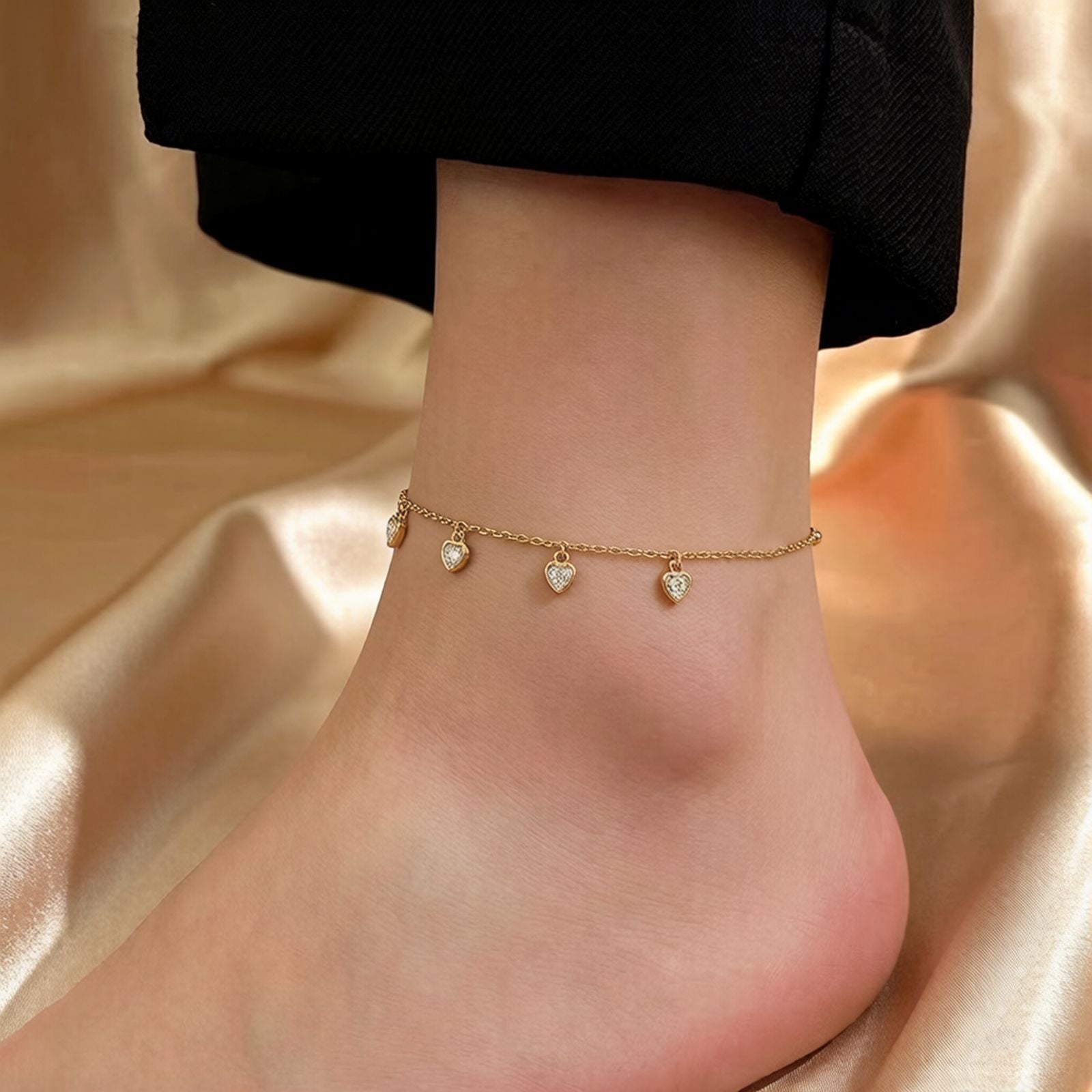 Womens Titanium Steel Heart-Shaped Pendant Anklet - Cozy Haven