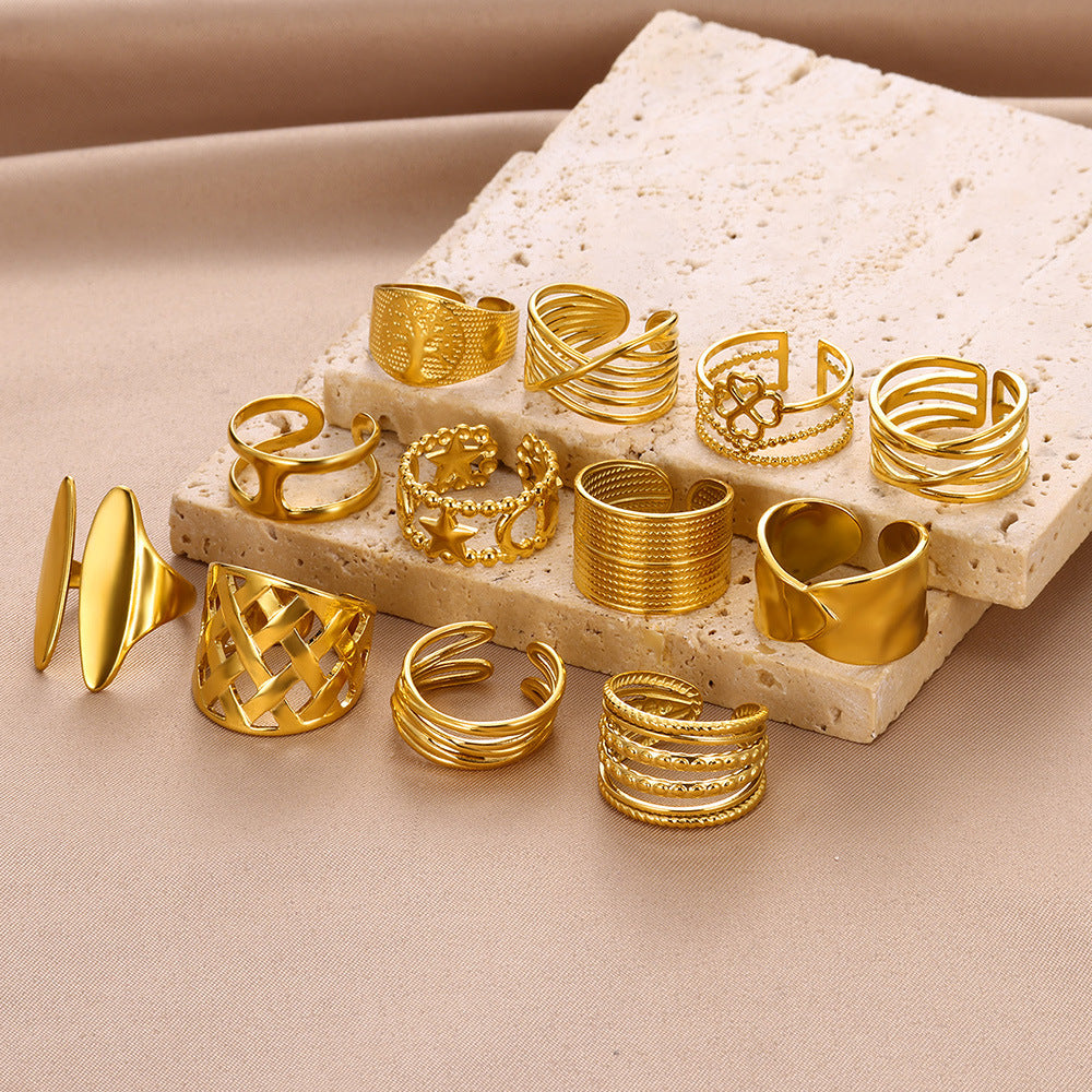 Geometric Line-cut Hollow Mens And Womens Ring - Cozy Haven